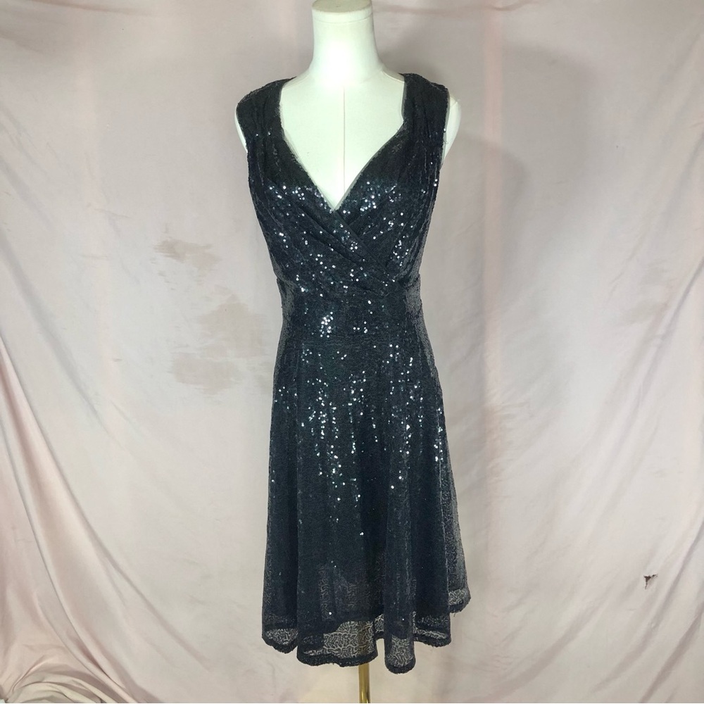 Sequined V-Neck Black Cocktail Dress Prom Size XL